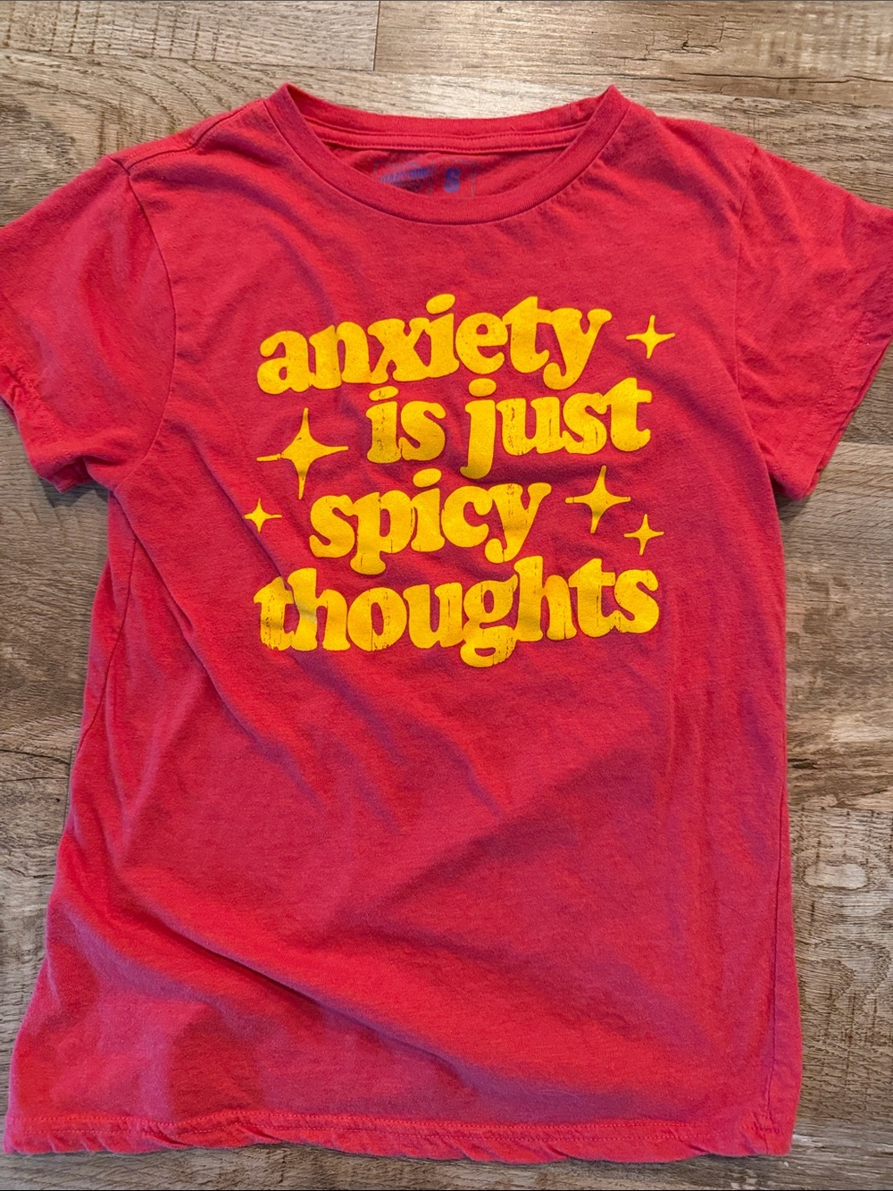 Red Graphic Tee "anxiety is just spicy thoughts" - Yellow Print